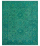 Custom Made Overdyed Traditional Oushak Green Hand Tufted Wool Area Rug