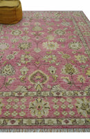 Pink and Beige Oushak Hand Knotted Turkish Wool Rug - Traditional Artisanal Patterns by The Rug Decor