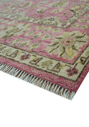 Pink and Beige Oushak Hand Knotted Turkish Wool Rug - Traditional Artisanal Patterns by The Rug Decor