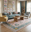 Pink and Gray Traditional Hand Knotted Oushak Wool Area Rug by The Rug Decor