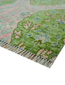 Custom Made Pink And Green Traditional Floral Motifs Design Hand Knotted wool area rug by The Rug Decor