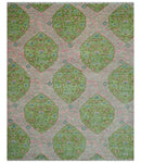 Custom Made Pink And Green Traditional Floral Motifs Design Hand Knotted wool area rug by The Rug Decor
