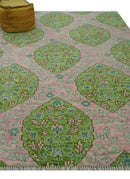 Custom Made Pink And Green Traditional Floral Motifs Design Hand Knotted wool area rug by The Rug Decor
