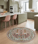 Custom Made Pink And Olive Tree of life Round Hand Knotted Wool Rug