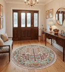 Custom Made Pink And Olive Tree of life Round Hand Knotted Wool Rug