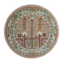 Custom Made Pink And Olive Tree of life Round Hand Knotted Wool Rug