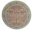 Custom Made Pink And Olive Tree of life Round Hand Knotted Wool Rug