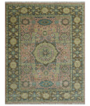 Custom Made Pink, Beige and Olive Hand knotted Medallion Mamluk Multi Size wool Area Rug