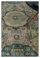 Custom Made Pink, Beige and Olive Hand knotted Medallion Mamluk Multi Size wool Area Rug