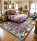 Purple and Ivory Hand Knotted Traditional Oushak Wool Area Rug by The Rug Decor