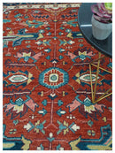 Custom Made Red And Blue Traditional Hand Knotted Wool Rug