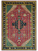 Custom Made Red And Green Traditional Heriz Design Hand Knotted Wool Rug by The Rug Decor