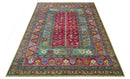 Custom Made Red And Olive Traditional Floral Design Hand Knotted Wool Rug