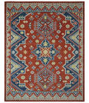 Custom Made Red, Blue, Gray and Mustard Traditional Hand knotted wool Area Rug