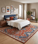 Hand Knotted Wool Area Rug - Traditional Red Blue Gray Mustard