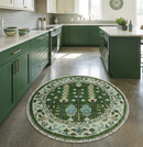 Custom Made Round Hand Knotted Green And Ivory Tree of life Wool Rug
