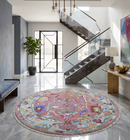 Custom Made Round Traditional Oushak Pink And Blue Hand Knotted Wool Rug