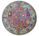 Custom Made Round Traditional Oushak Pink And Blue Hand Knotted Wool Rug