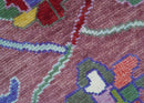 Custom Made Round Traditional Oushak Pink And Blue Hand Knotted Wool Rug