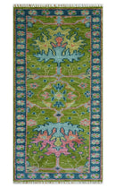 Custom Made Runner Donegal Green And Blue Hand Knotted Wool Rug by The Rug Decor