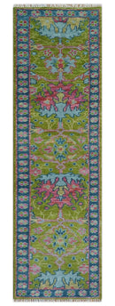 Custom Made Runner Donegal Green And Blue Hand Knotted Wool Rug by The Rug Decor