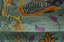 Custom Made Runner Jungle Life Peacock Green Hand Knotted Wool Rug by The Rug Decor