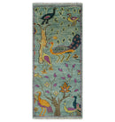 Custom Made Runner Jungle Life Peacock Green Hand Knotted Wool Rug by The Rug Decor