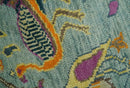 Custom Made Runner Jungle Life Peacock Green Hand Knotted Wool Rug by The Rug Decor
