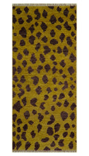 Custom Made Runner Leopard Design Mustard Hand Knotted Wool Rug