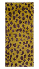 Custom Made Runner Leopard Design Mustard Hand Knotted Wool Rug by The Rug Decor