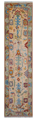 Custom Made Runner Oushak Peach And Green Wool Rug by The Rug Decor