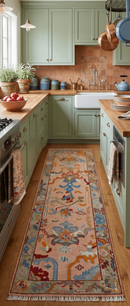 Custom Made Runner Oushak Peach And Green Wool Rug by The Rug Decor