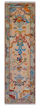 Custom Made Runner Oushak Peach And Green Wool Rug by The Rug Decor