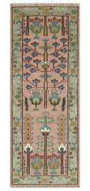 Custom Made Runner Rug Pink And Olive Tree of life Hand Knotted by The Rug Decor