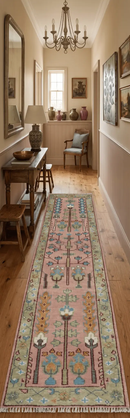 Custom Made Runner Rug Pink And Olive Tree of life Hand Knotted by The Rug Decor