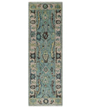 Custom Made Runner Seafoam And Peach Oushak Hand Knotted Wool Rug by The Rug Decor