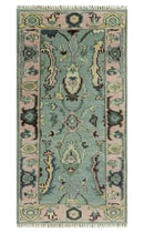 Custom Made Runner Seafoam And Peach Oushak Hand Knotted Wool Rug by The Rug Decor