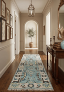 Custom Made Runner Seafoam And Peach Oushak Hand Knotted Wool Rug by The Rug Decor