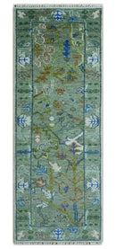 Custom Made Runner The Plants and Roots Green Hand Knotted Wool Rug by The Rug Decor