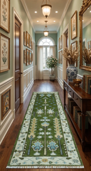 Custom Made Runner Tree of life Green And Ivory Hand Knotted Rug by The Rug Decor