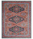 Custom Made Rust And Black Traditional Medallions Design Hand Knotted Wool Rug