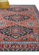 Custom Made Rust And Black Traditional Medallions Design Hand Knotted Wool Rug