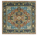 Hand Knotted Wool Area Rug - Rust and Blue Traditional Medallion by The Rug Decor