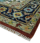 Hand Knotted Wool Area Rug - Rust and Blue Traditional Medallion by The Rug Decor