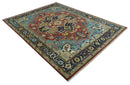 Hand Knotted Wool Area Rug - Rust and Blue Traditional Medallion by The Rug Decor