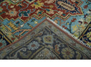 Hand Knotted Wool Area Rug - Rust and Blue Traditional Medallion by The Rug Decor