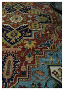 Hand Knotted Wool Area Rug - Rust and Blue Traditional Medallion by The Rug Decor