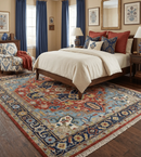 Hand Knotted Wool Area Rug - Rust and Blue Traditional Medallion by The Rug Decor