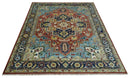 Hand Knotted Wool Area Rug - Rust and Blue Traditional Medallion by The Rug Decor
