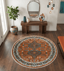 Custom Made Rust And Brown Round Oriental Hand Knotted Wool Rug
